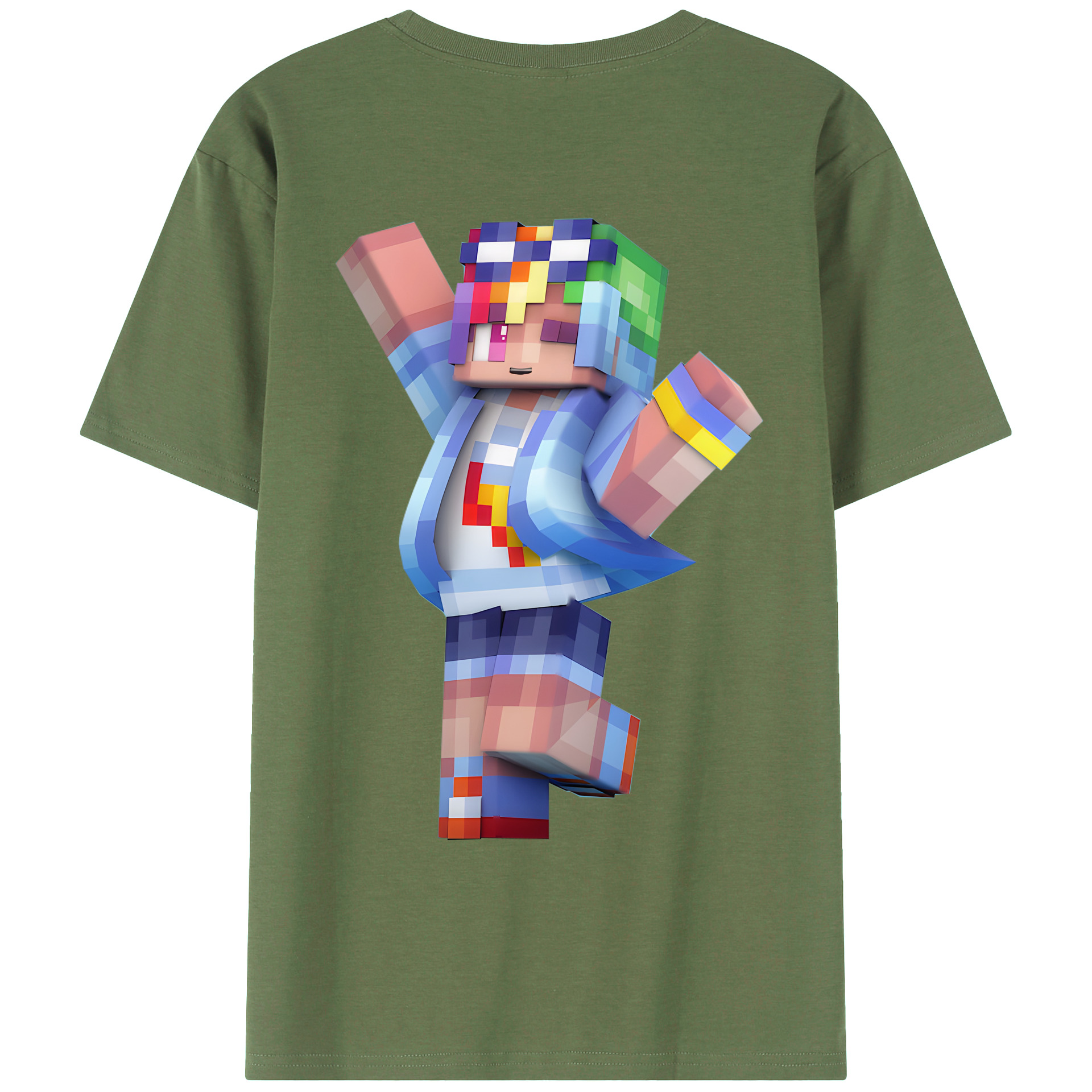 （画像用） マインクラフト ブロックの世界 Minecraft MC Block world 綿100％ メンズ半袖Tシャツ（バックプリント） 通気性